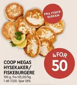 Coop Mega Coop megas hysekaker/ fiskeburgere tilbud