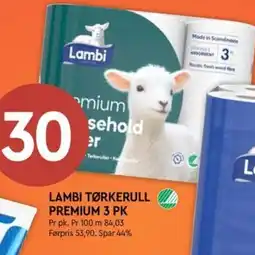 Coop Mega Lambi tørkerull premium 3 pk tilbud