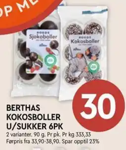 Coop Mega Berthas kokosboller u/sukker 6pk tilbud