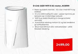 Clas Ohlson D-Link G530 WiFi 6 5G-router, AX3000 tilbud