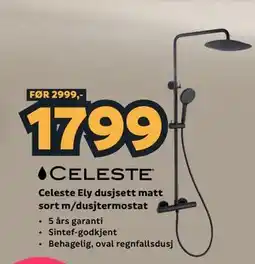 Megaflis Celeste Ely dusjsett matt sort m/dusjtermostat tilbud