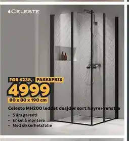 Megaflis Celeste MH200 leddet dusjdør sort høyre+venstre tilbud
