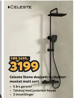 Megaflis Celeste Stone dusjsett m/dusjtermostat matt sort tilbud