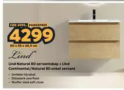 Megaflis Lind Natural 80 servantskap + Lind Continental/Natural 80 enkel servant tilbud