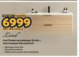 Megaflis Lind Timber servantskap 120 eik + Lind Toulouse 120 matt hvit tilbud