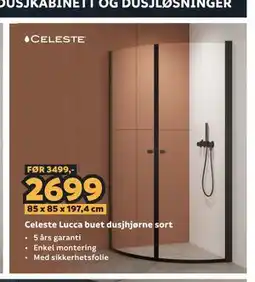 Megaflis Celeste Lucca buet dusjhjørne sort tilbud