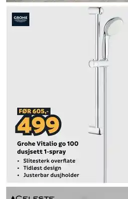 Megaflis Grohe Vitalio go 100 dusjsett 1-spray tilbud