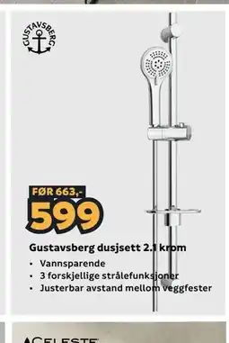 Megaflis Gustavsberg dusjsett 2.1 krom tilbud