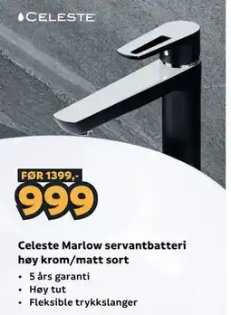 Megaflis Celeste Marlow servantbatteri høy krom/matt sort tilbud