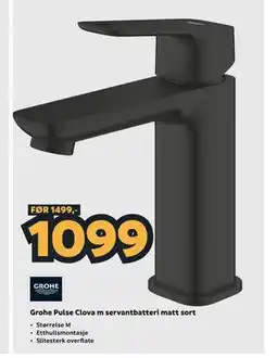 Megaflis Grohe Pulse Clova m servantbatteri matt sort tilbud