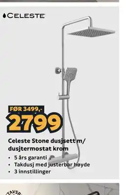 Megaflis Celeste Stone dusjsett m/ dusjtermostat krom tilbud