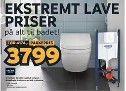 Megaflis Grohe Euro Ceramic veggskål compact + Grohe Rapid SL sisterne m/hvit trykkplate tilbud