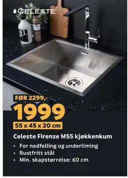 Megaflis Celeste Firenze M55 kjøkkenkum tilbud