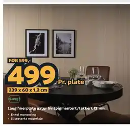 Megaflis Laug finerplate natur hvitpigmentert/lakkert 12mm tilbud