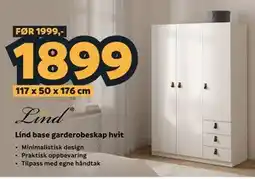 Megaflis Lind base garderobeskap hvit tilbud