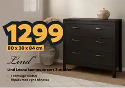 Megaflis Lind Leona kommode sort 3 skuffer tilbud