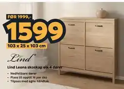 Megaflis Lind Leona skoskap eik 4 dører tilbud
