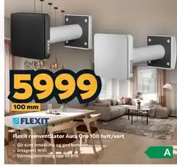 Megaflis Flexit romventilator Aura One 100 hvit/sort tilbud