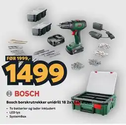 Megaflis Bosch borskrutrekker unidrill 18 2x1,5ah s-box tilbud