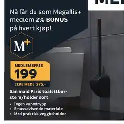 Megaflis Sanimaid Paris toalettbørste m/holder sort tilbud