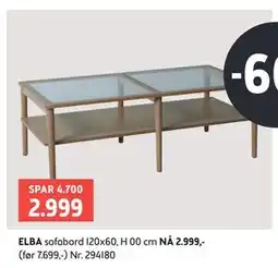 Bohus ELBA sofabord 120x60, H 00 cm tilbud