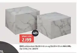 Bohus DICE sofabordsett 58x58 H 40 cm og 50x50 H 33 cm tilbud