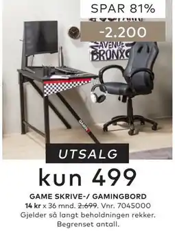Skeidar GAME SKRIVE-/ GAMINGBORD tilbud
