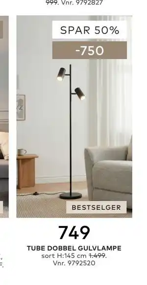 Skeidar TUBE DOBBEL GULVLAMPE tilbud