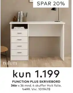Skeidar FUNCTION PLUS SKRIVEBORD tilbud