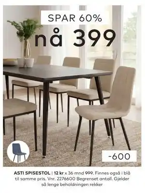 Skeidar ASTI SPISESTOL tilbud