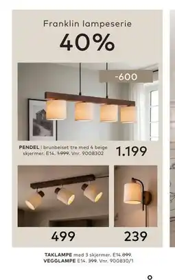 Skeidar Franklin lampeserie tilbud