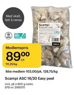 Storcash Unil Scampi ASC 16/20 Easy peel tilbud