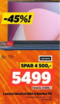 POWER Lenovo IdeaPad Slim 3 Bærbar PC tilbud