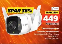 POWER Tp-link Overvåkningskamera Justerbare deteksjonssoner tilbud