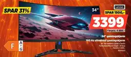 POWER Lenovo 34" gamingskjerm 180 Hz ultrabred gamingskjerm tilbud