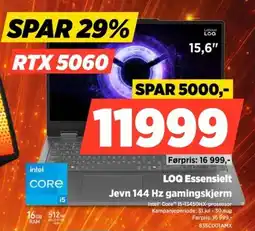 POWER LOQ Essensielt Jevn 144 Hz gamingskjerm tilbud