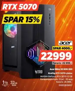 POWER Acer Nitro 30 N30-100 Kraftig RTX 5070-ytelse tilbud