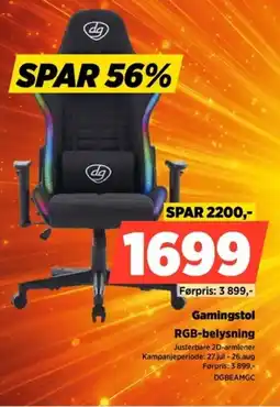 POWER Gamingstol RGB-belysning tilbud