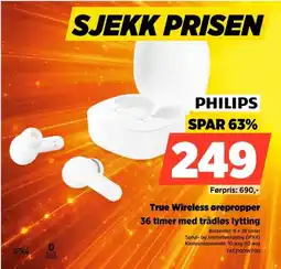 POWER Philips True Wireless ørepropper 36 timer med trådløs lytting tilbud