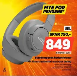 POWER Jbl Støydempende hodetelefoner 44 timers batteritid med rask lading tilbud