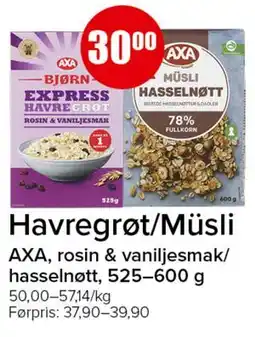 Spar Havregrøt/Müsli tilbud