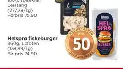 Meny Helsprø fiskeburger tilbud