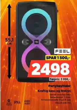 POWER Feel Partyhøyttaler Kraftig bass og festlys tilbud