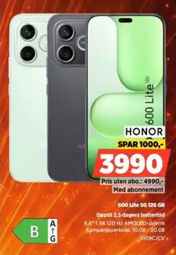 POWER Honor 600 Lite 5G 128 GB Opptil 2,5 dagers batteritid tilbud
