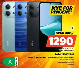 POWER Redmi 15C 4/128 GB Massivt 6000 mAh batteri for strøm hele dagen tilbud