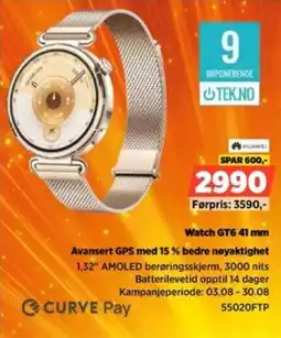 POWER Huawei Watch GT6.41 mm Avansert GPS med 15 % bedre nøyaktighet tilbud