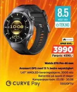 POWER Huawei Watch GT6 Pro 46 mm Avansert GPS med 15 % bedre nøyaktighet tilbud