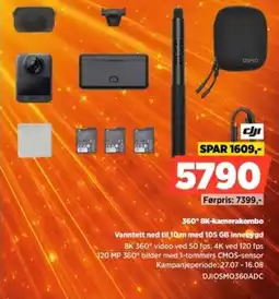 POWER Dji 360° 8K-kamerakombo Vanntett ned til 10 m med 105 GB Innebygd tilbud