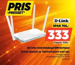POWER D-Link 4G ruter med innebygd SIM-kortspor Enkelt oppsett og administrasjon med app tilbud