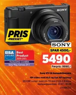 POWER Sony ZV-1A kompaktkamera 4K-video med HLG og Eye AF-sporing tilbud
